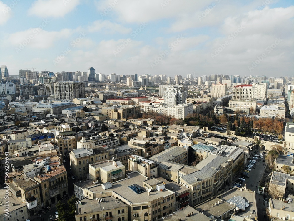 Amazing aerial view from above by drone on capital of Azerbaijan - Baku. Amazing aerial view from above by drone on capital of Azerbaijan - Baku.
