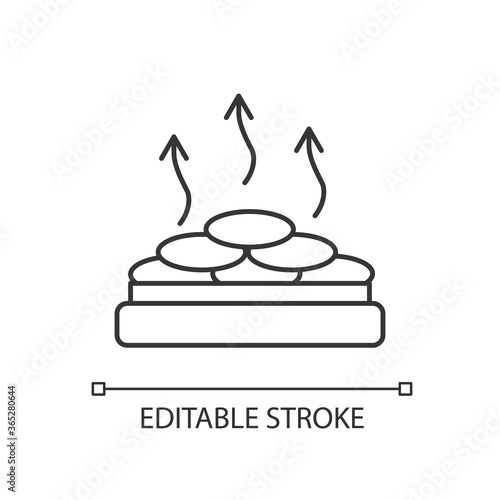 Dry heat sauna pixel perfect linear icon. Spa resort recreation. Heat therapy, vaporarium thin line customizable illustration. Contour symbol. Vector isolated outline drawing. Editable stroke