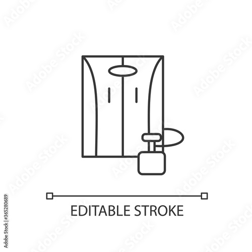 Portable home sauna pixel perfect linear icon. Mobile bathhouse thin line customizable illustration. Contour symbol. Health care, heat therapy. Vector isolated outline drawing. Editable stroke