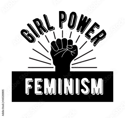 The symbol of feminism is a clenched fist. Girl power and feminism. Lettering and logo for the feminist movement