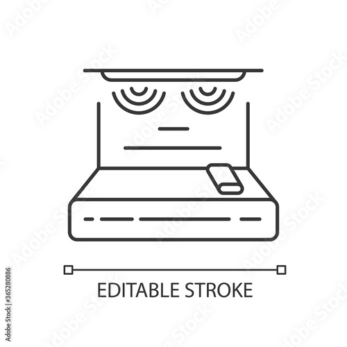 Infrared sauna pixel perfect linear icon. Bathhouse with electric heaters. Spa salon relaxation thin line customizable illustration. Contour symbol. Vector isolated outline drawing. Editable stroke
