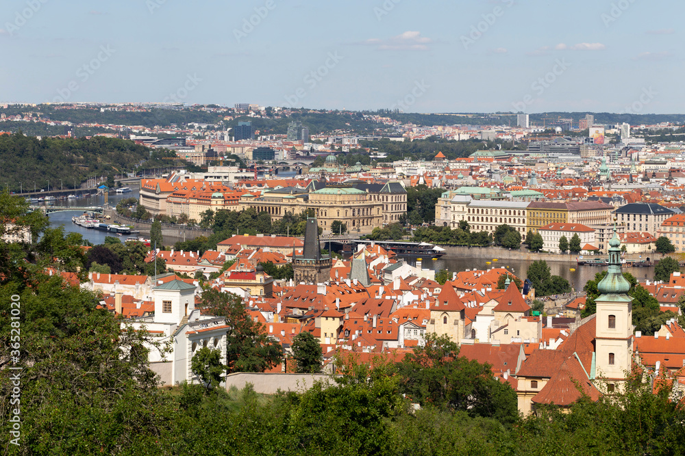 Prague City with green Nature from the Hill Petrin, Czech Republic