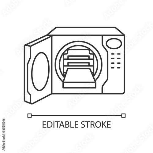 Steam autoclave pixel perfect linear icon. Sterilization equipment thin line customizable illustration. Contour symbol. Decontamination machine. Vector isolated outline drawing. Editable stroke