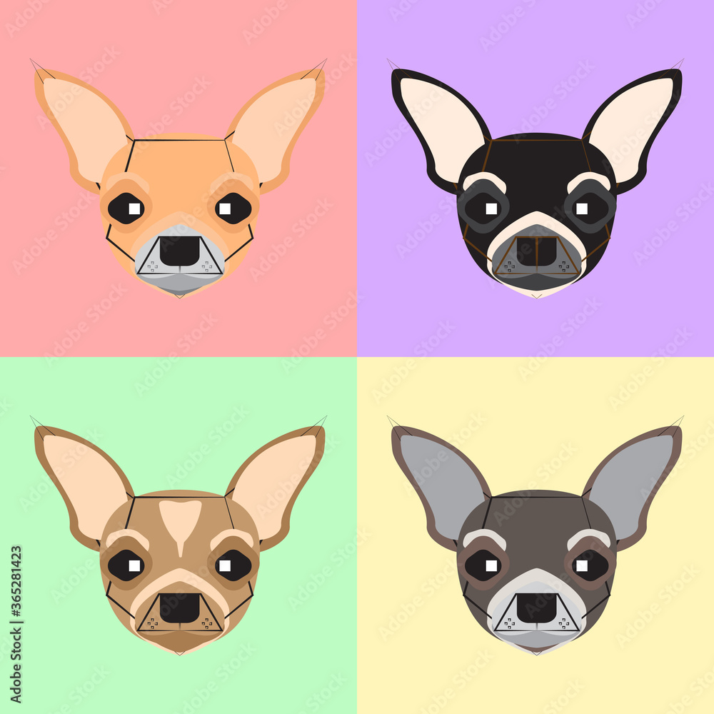 Dog seamless pattern, Chihuahua on colourful background, Dog icons. 