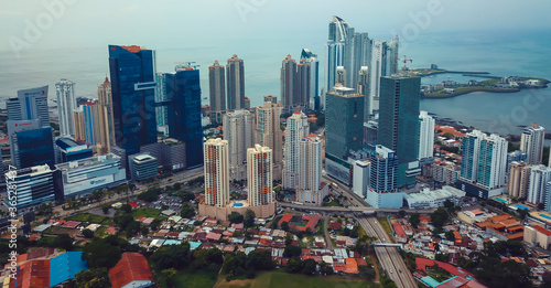 vista aerea de la ciudad de Panama en Centro America llena de rascacielos  photo