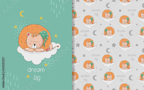 Little lion baby shower and seamless pattern