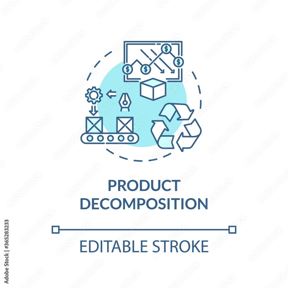 Product decomposition turquoise concept icon. Merchandise lifecycle. Sorting machinery. Product management idea thin line illustration. Vector isolated outline RGB color drawing. Editable stroke Product decomposition turquoise concept icon. Merchandise lifecycle. Sorting machinery. Product management idea thin line illustration. Vector isolated outline RGB color drawing. Editable stroke