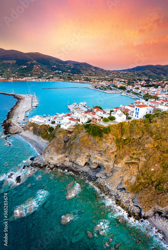 View of town and port at the island Skopelos, northern Sporades, Greece photo