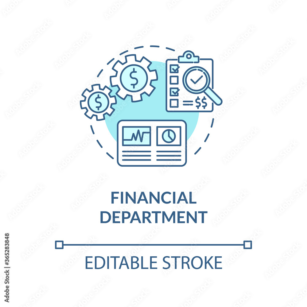 Financial department turquoise concept icon. Commercial plan. Business development. Product management idea thin line illustration. Vector isolated outline RGB color drawing. Editable stroke