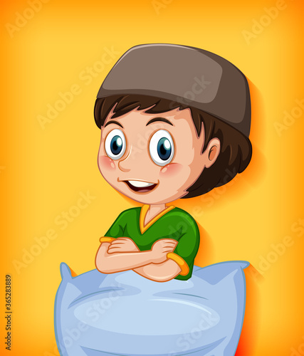 Male muslim cartoon character with pillow