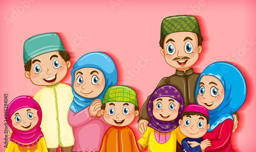 Wallpaper Mural Muslim family member on cartoon character colour gradient background Torontodigital.ca