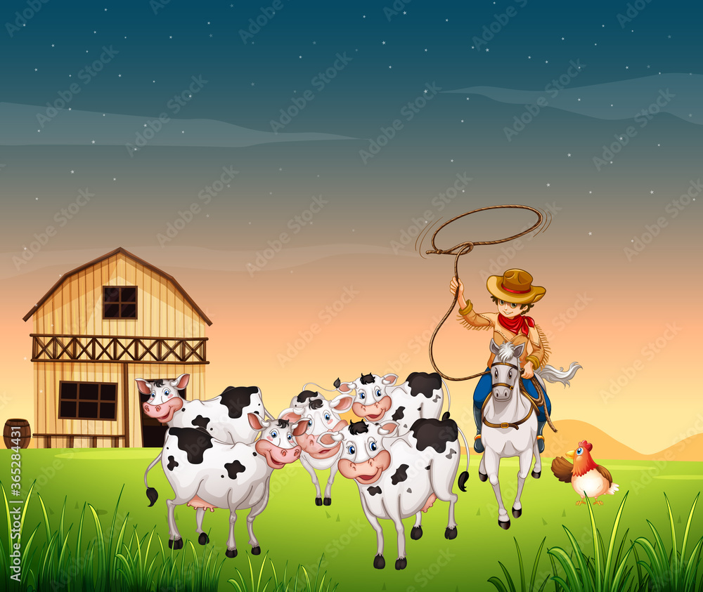 Naklejka premium Farm scene with animal farm and blank sky