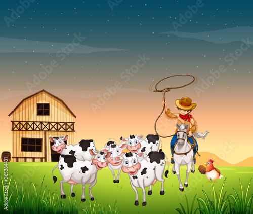 Farm scene with animal farm and blank sky