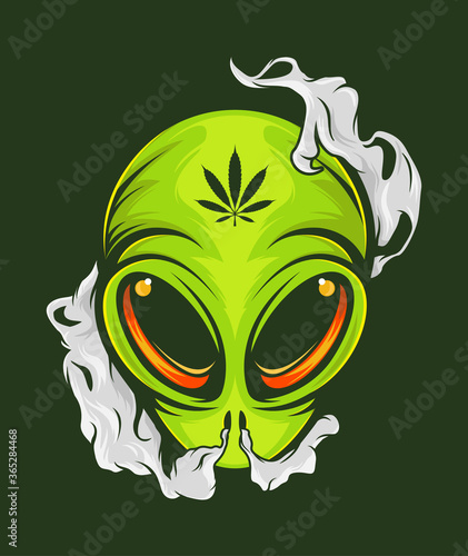 Smoking Alien poster for for t-shirt print. Vector fashion illustration .