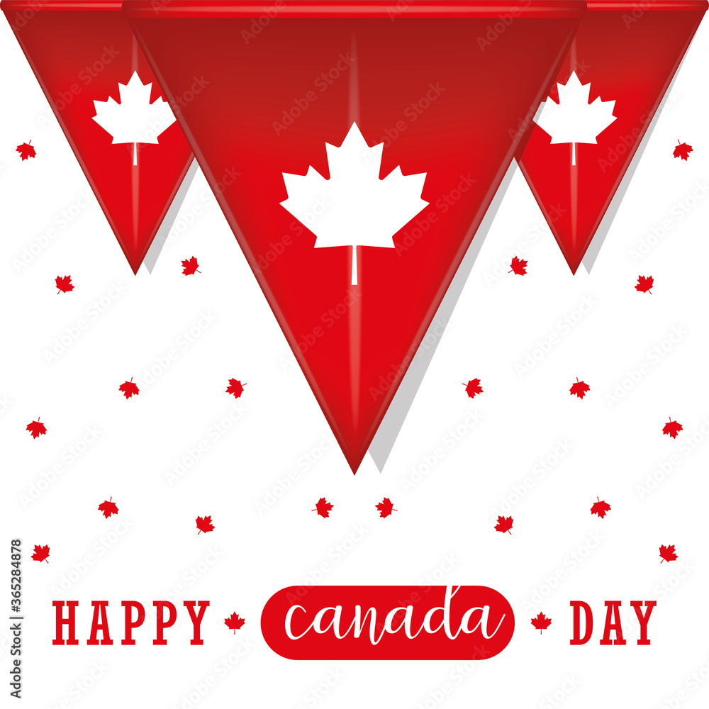 Fototapeta premium Happy Canada day card with maple leaves - Vector