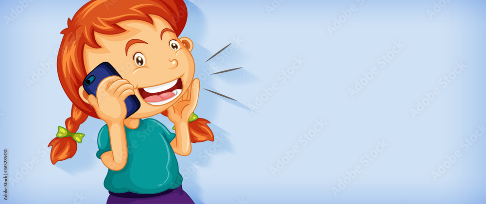 Fototapeta premium Cute girl talking on the phone cartoon character isolated