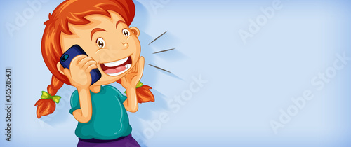 Cute girl talking on the phone cartoon character isolated