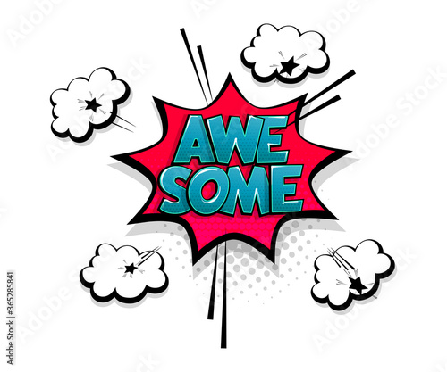 Comic text awesome speech bubble pop art style