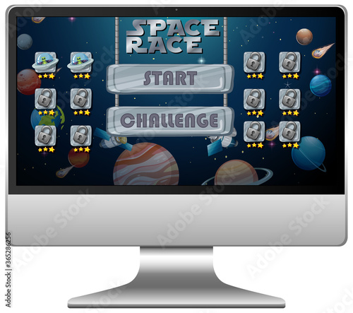 Space race mission game on computer screen
