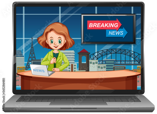 Breaking news on laptop screens isolated
