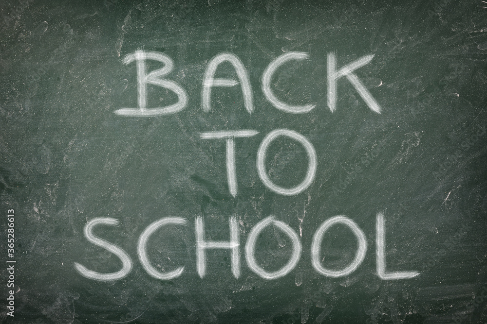 Fototapeta premium back to school message on green blackboard