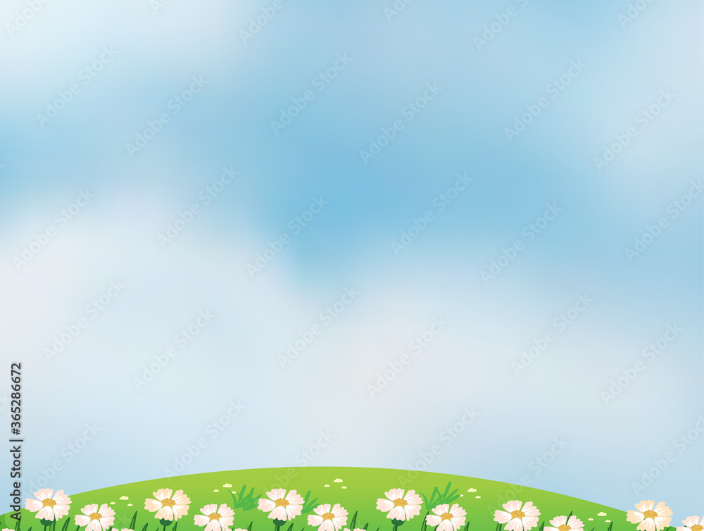 Blank bright blue sky background with some flowers Blank bright blue sky background with some flowers