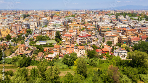Aerial view of Via Tuscolana in Rome from the Caffarella park