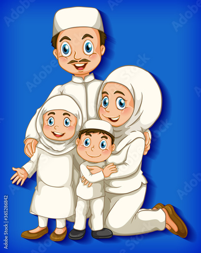Muslim family member on cartoon character colour gradient background