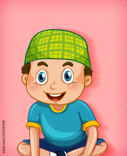 Male muslim cartoon character on colour gradient background