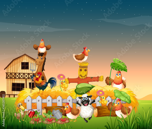 Farm scene with animal farm cartoon style