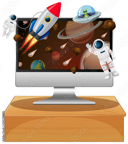 Computer with space scene
