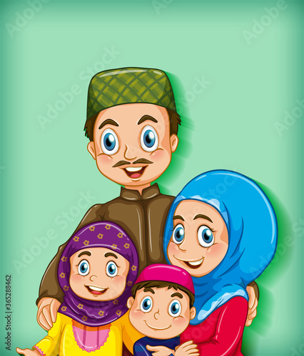 Muslim family member on cartoon character colour gradient background