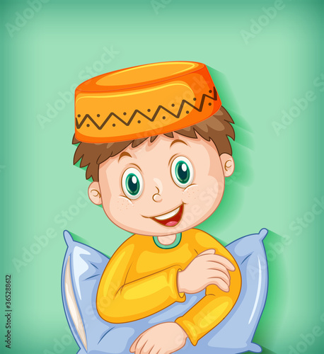 Male muslim cartoon character with pillow