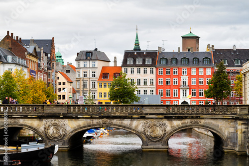 Photography COPENHAGEN, DENMARK - OCTOBER 9, 2016: View of canal and old bridge from bridge