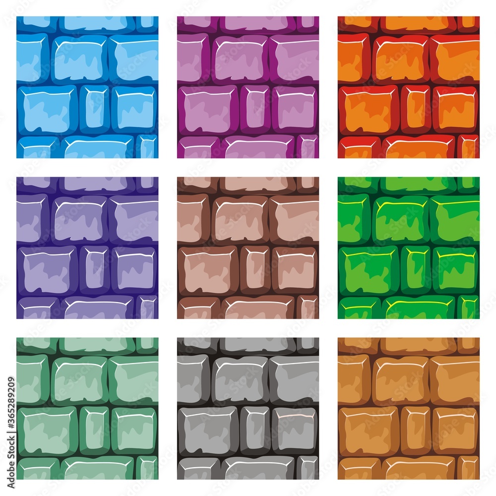 set of seamless pattern vector illustration of wall stone texture, in ...