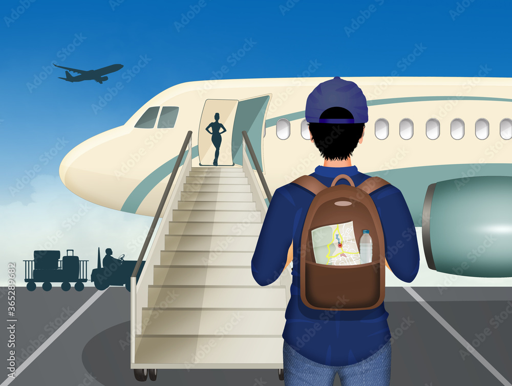 illustration of man travels by plane illustration of man travels by plane