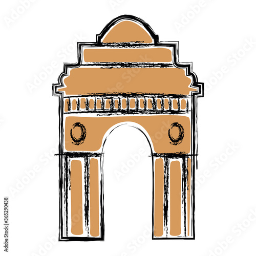 India gate sketch. Indian architecture - Vector illustration