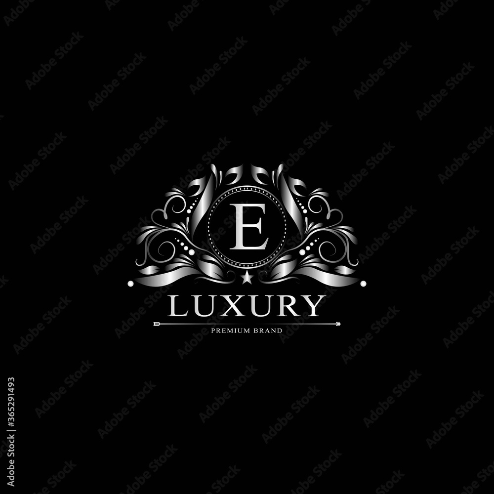 Fototapeta premium E Luxury Logo. Template flourishes calligraphic elegant ornament lines. Business sign, identity for Restaurant, Royalty, Boutique, Cafe, Hotel, Heraldic, Jewelry, Fashion and other vector illustration