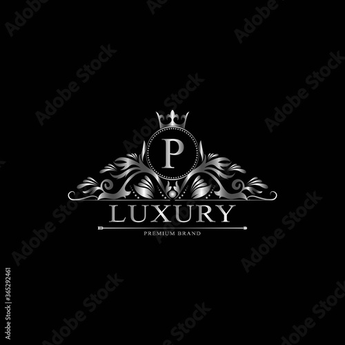 P Luxury Logo. Template flourishes calligraphic elegant ornament lines. Business sign, identity for Restaurant, Royalty, Boutique, Cafe, Hotel, Heraldic, Jewelry, Fashion and other vector illustration