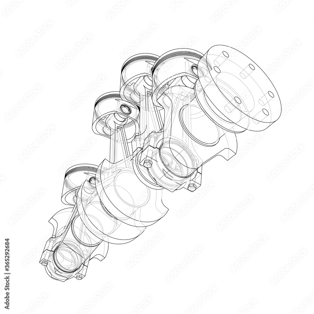 Engine pistons outline. 3d illustration