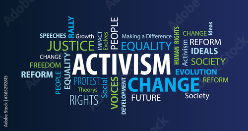 Fotografia Activism Word Cloud on a Blue Background