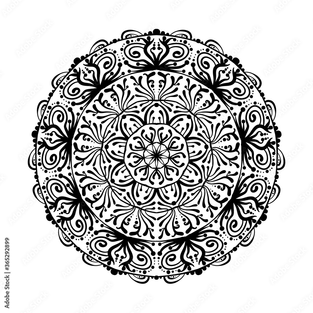 Mandala round pattern. Ethnic style decorative hand drawn lacy element. Hand drawn background.