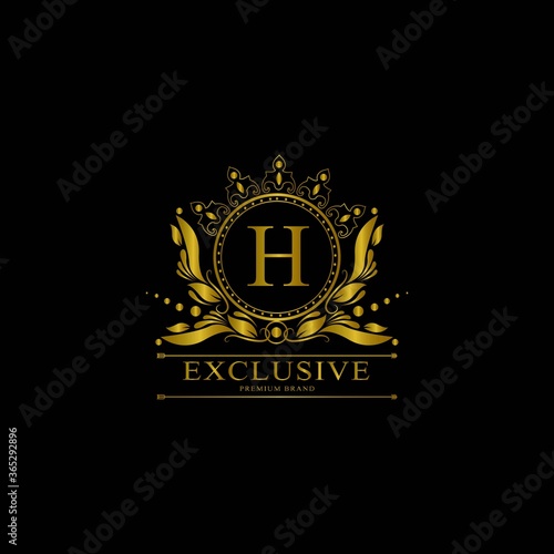 H Luxury Logo. Template flourishes calligraphic elegant ornament lines. Business sign, identity for Restaurant, Royalty, Boutique, Cafe, Hotel, Heraldic, Jewelry, Fashion and other vector illustration