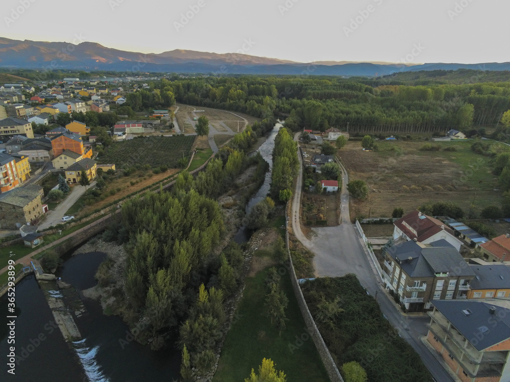 Aerial view in village of El Bierzo, Leon in the Camino de Santiago. Spain