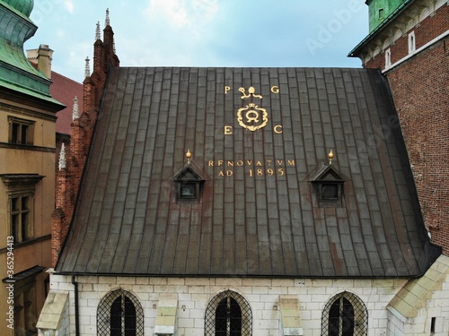 Aerial photo from drone. The culture and historical capital of Poland. Comfortable and beautiful Krakow. The land of Legend. The Wawel Castle.