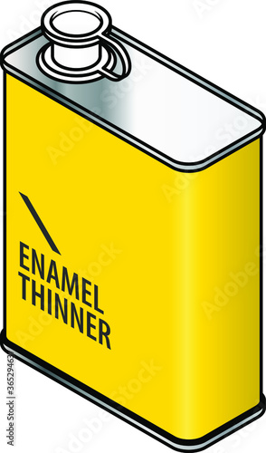 A yellow rectangular metal tin of enamel thinner.