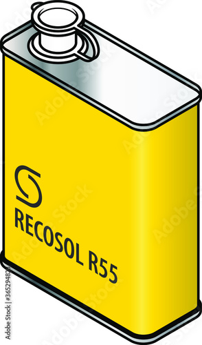 A yellow rectangular metal tin of recosol r55.