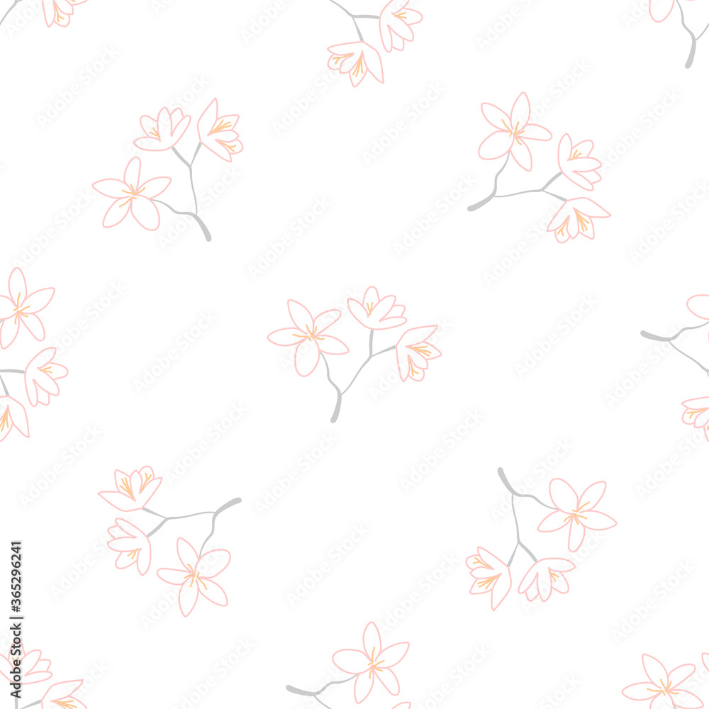 Seamless pattern with floral and herbal elements. Decorative texture for wallpaper, textile, stationery, scrapbook, web, wrapping paper.
