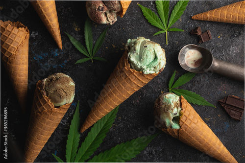 Cannabis infused chocolate swirl ice cream. A smokeless way to enjoy marijuana cannabis edibles. Can be made with CBD oil or THC extract.