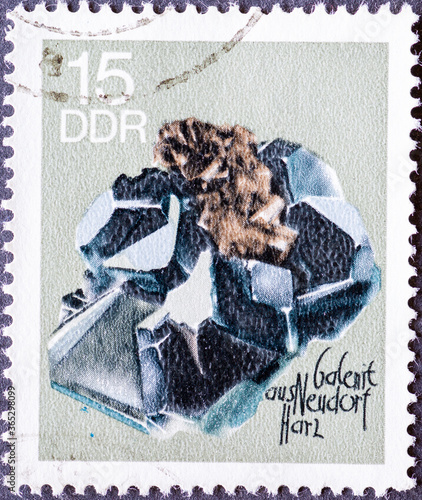 GERMANY, DDR - CIRCA 1969: a postage stamp from Germany, GDR showing mineral: Galena from Neudorf Harz photo